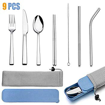 Lunch Box and Camping Spoon Ideal for Travel Grey Office Cutlery Set with Case 3pc Stainless Steel Full Size Knife Fork 